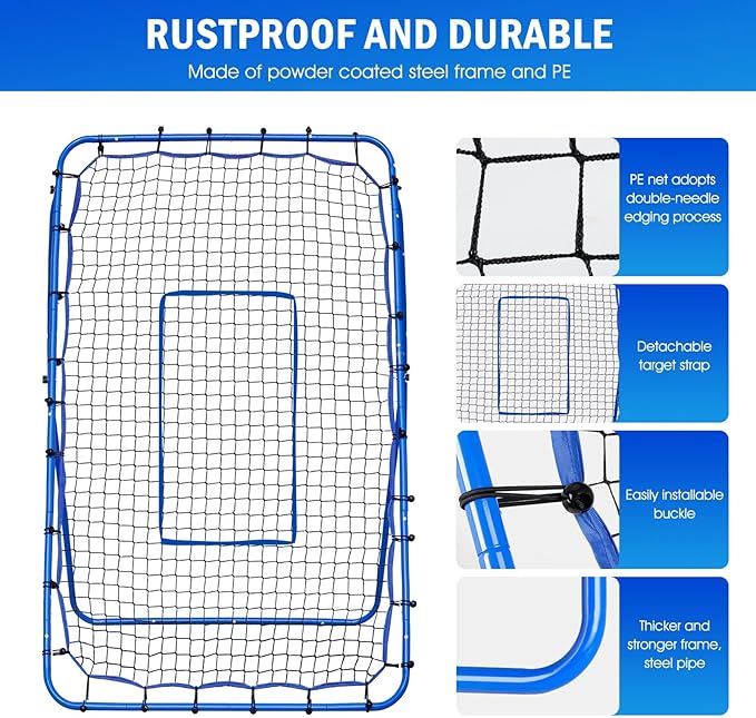 Volleyball Baseball Rebounder Net, Softball Rebounder Pitchback Net Quick Adjustments, Quick Adjustments Lacrosse Bounce Back Practice Equipment, Ideal for Outdoor Indoor and Backyard Training