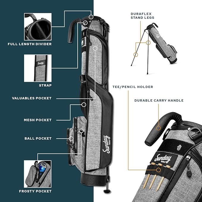 The Original Sunday Golf Loma Bag – Lightweight Golf Bag with Strap & Stand, Easy to Carry Pitch n Putt Stand Bag for Driving Range, Par 3 & Executive Courses, 31 Inches