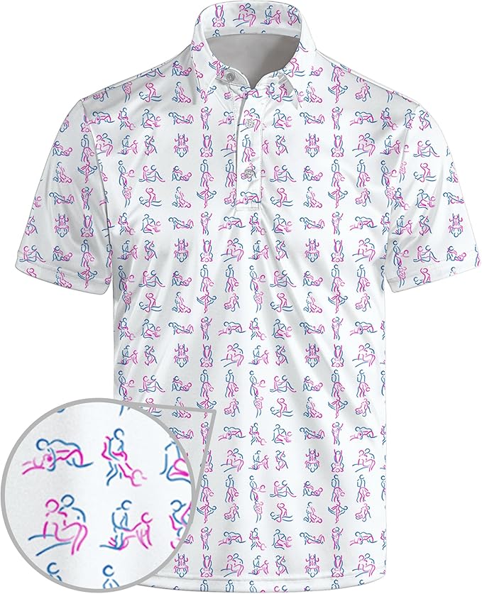 Golf Polo Shirts for Men Funny Print Short Sleeve Golf Shirts Performance Golf Polos