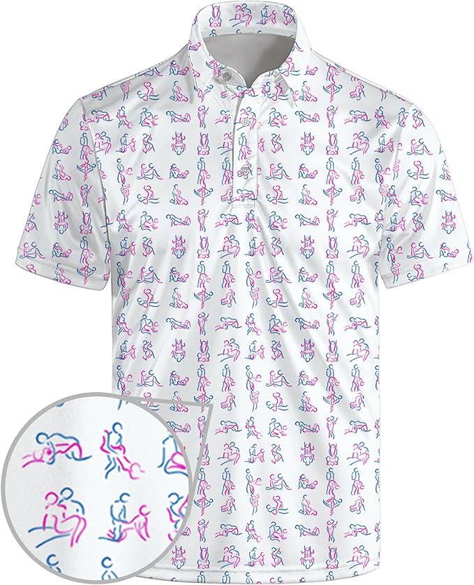 Golf Polo Shirts for Men Funny Print Short Sleeve Golf Shirts Performance Golf Polos