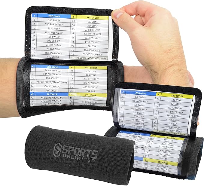 Sports Unlimited Adult Triple Wrist Coach, Football Wristbands for Plays, Baseball Wristbands, QB Arm Bands