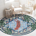 Washable Blue Rugs Thin Oriental Boho Vintage Tropical Leopard 5ft Round Area by Aldopein