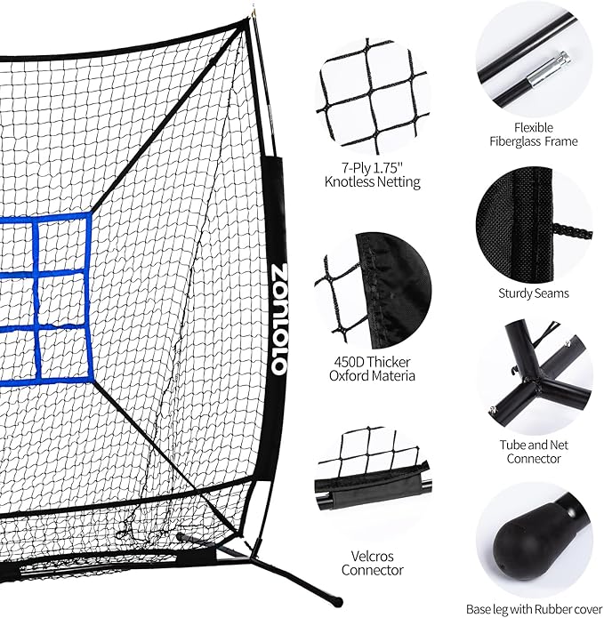Zonlolo 6 x 6 FT Baseball Net with 3 Diffferent Targets, Portable Practice Net for Batting，Hitting，Pitching and Throwing,Compact Package with Small Carrying Bag，Great for Kids