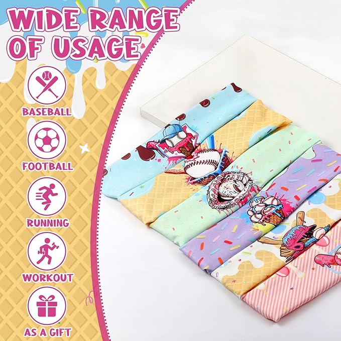 Jecery 12 Pcs Baseball Ice Cream Drip Headbands Youth Birthday Party Favor Sweatband Respect The Drip for Women Men Team Gift