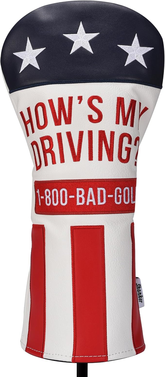 Shanker Golf - Funny Driver Headcover - How's My Driving Driver Cover - Funny Golf Gift for Men - Tour Grade PU Leather - Soft Velour Lining – Fits All Drivers - Funny Golf Gift for Men
