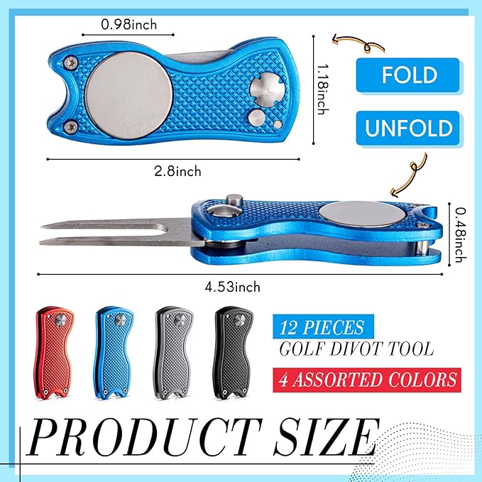 Poen Pcs Golf Divot Tool Golf Repair Tool with Magnetic Ball Marker and Popping Button Metal Foldable Switchblade Repair Fixer for Golfers Prizes