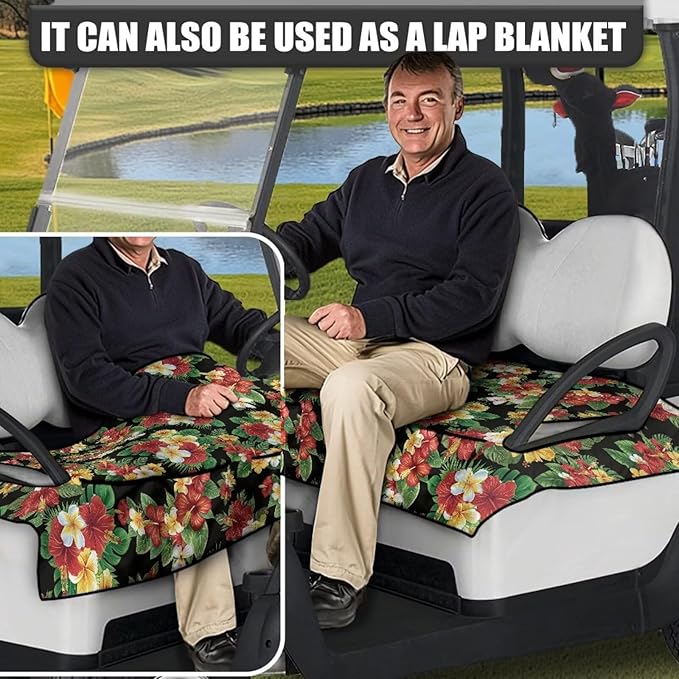 Golf Cart Seat Covers, Universal Golf Cart Seat Towel Blanket with 4 Front Pockets & Nonskid Bottom Fits for Club Car 2 Person Seats Golf Carts