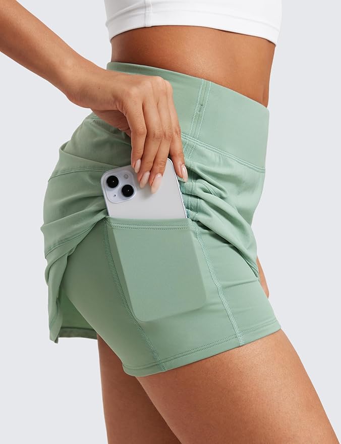 CRZ YOGA High Waisted A line Golf Skirts for Women - Mini Lined Tennis Casual Work Skorts with 3 Pockets
