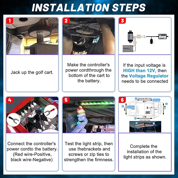 Golf Cart Underbody and Canopy LED Lights 6Pcs, 12V - 80V Input Golf Cart Underglow Light Kit Bluetooth APP Control for EZGO Club Car Yamaha, Music Mic Sync Modes (Included Voltage Reducer)