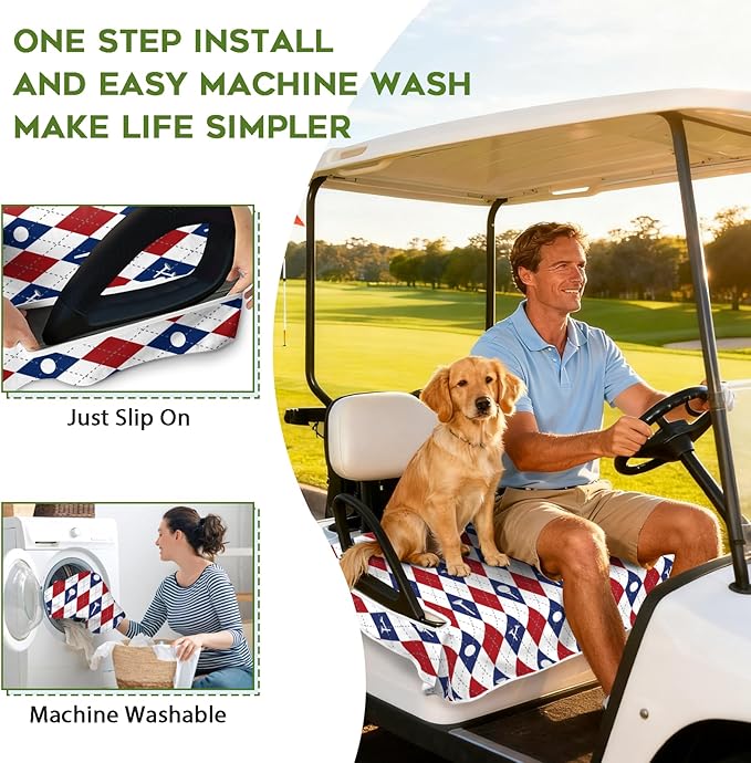 Golf Cart Seat Covers Club Car Golf Cart Accessories for Men Women Golf Carts Seat Towel Blanket 2-Seat Golf Cart Decorations