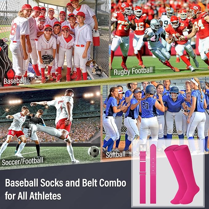 Baseball Socks and Belt for Youth Adult Softball Socks Combo Elastic Waist Belt for Men Kids Boys Girls Women JASGOOD