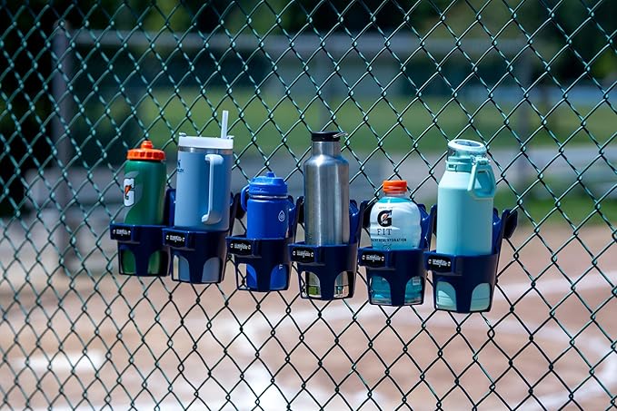 Fence Cup Holder | Drink Holder for Chain Link Fence | Fits Stanley, Yeti & Gatorade | Baseball Dugout, Softball, Pickleball & Tennis | Made in USA | The Fence Buddy (Dark Blue)