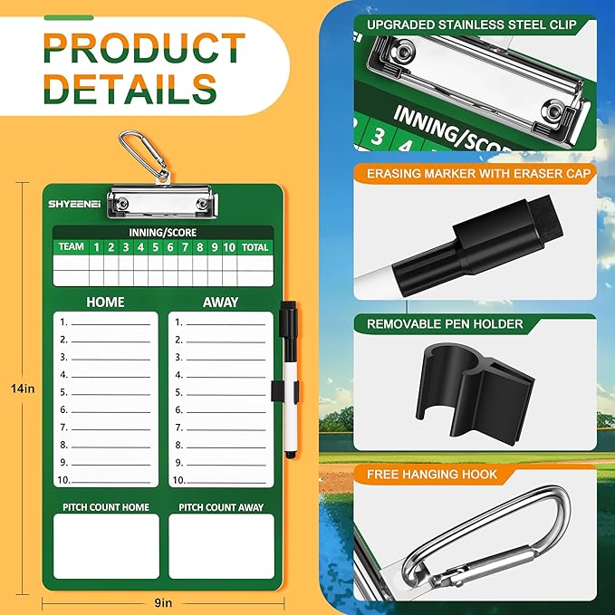 Baseball Lineup Board, Double-Sided Clipboard for Coaches, Dry Erase Lineup Boards, 3rd Generation Coaching Clipboard for Baseball, Softball, Portable and Efficient