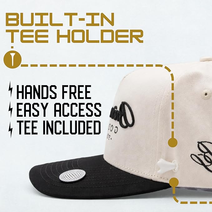 BRIMZ Cotton Golf Hat with Magnetic Brim & Tee Holder - Snapback Golf Cap for Men & Women - Magnetic Brim for Ball Marker