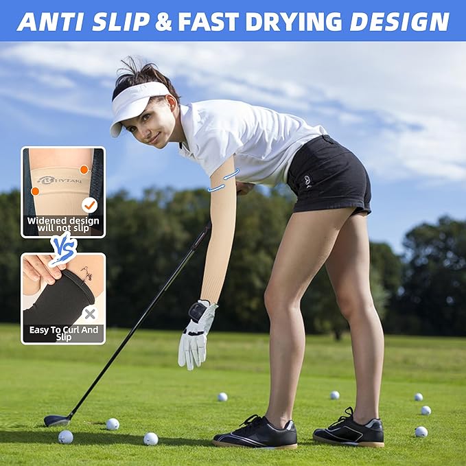 BHYTAKI UV Sun Protection Arm Sleeves, UPF 50 Sports Cooling Arm Compression Sleeves for Men Women Teenager