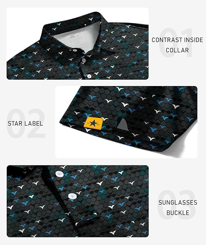ZITY 5 Pack Mens Golf Shirt Short Sleeve UPF 50+ Moisture Wicking Performance Print Patterns Casual Golf Polo Shirts for Men
