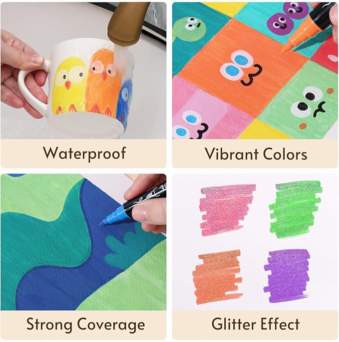 TOSAHRE 72 Colors Dual Tip Glitter Markers & Acrylic Marker Set Paint Pens 24 - Image 5