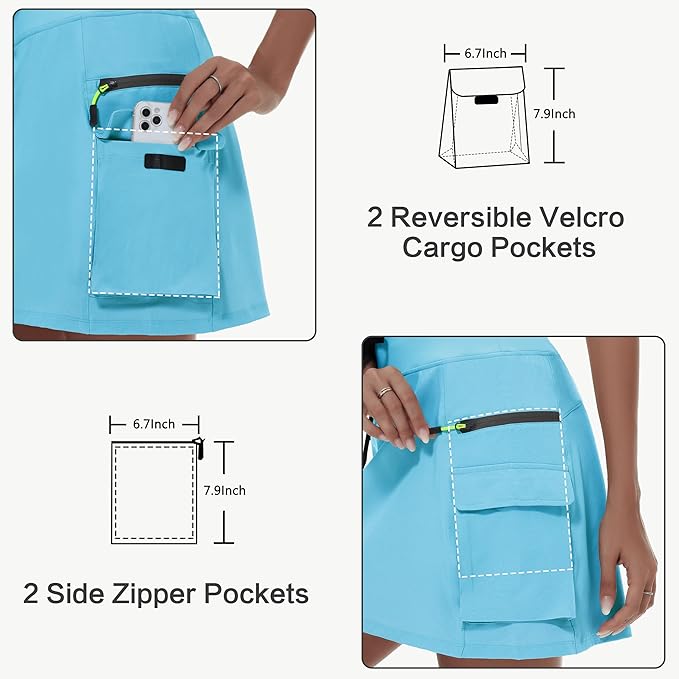 MIVEI Skorts for Woman - Hiking Cargo Skorts with Zipper Pockets, High Waisted Quick Dry Golf Workout, Dressy Casual