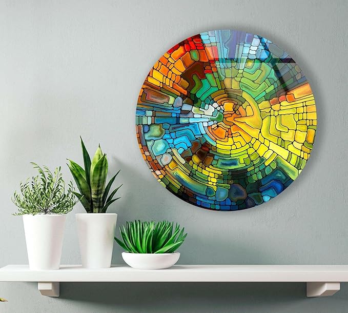 My Photostation.com 20'' Diameter Stained Yellow Round Glass Wall Art Tempered - Image 3