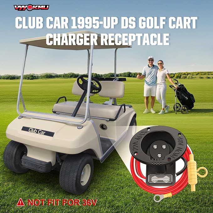 48Volt Golf Cart Club Car DS DC Charger Receptacle with Fuse for Club Car DS 1995-UP, Club Car Golf Cart Charging Port OEM# 101802101 1018021-01 101846801, Charger Receptacle and Fuse Assembly