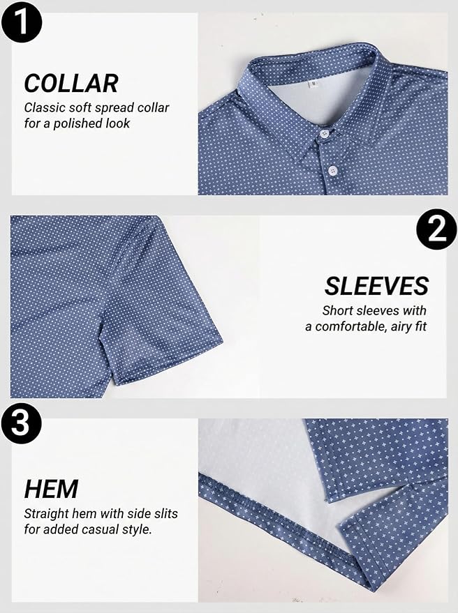 Men's Golf Polo Shirts Short Sleeve Moisture Wicking Dry Fit Performance Print Patterns Collared Polo Shirt