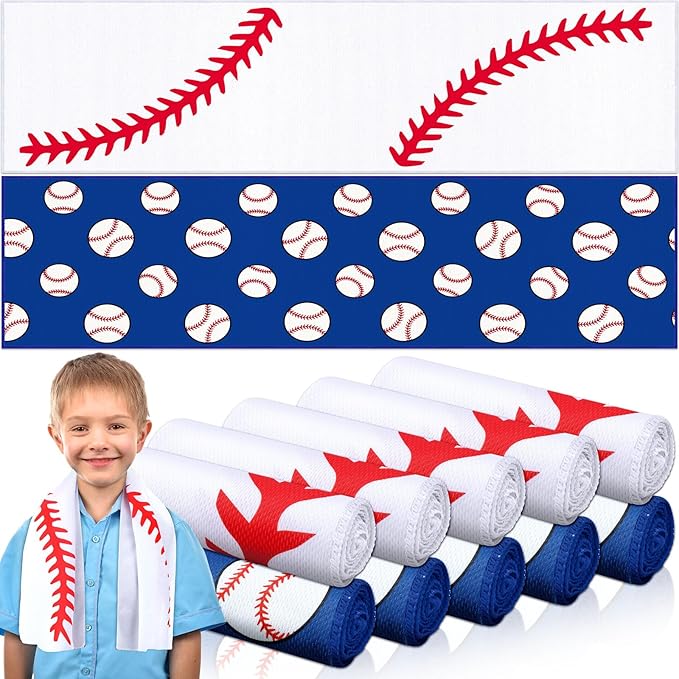 FuWeave 12 Pcs Sports Cooling Towels Baseball Basketball Softball Breathable Soccer Football Volleyball Microfiber Ice Towel Fast Drying for Party Favors Team Gift (Baseball,30 x 9 Inch)