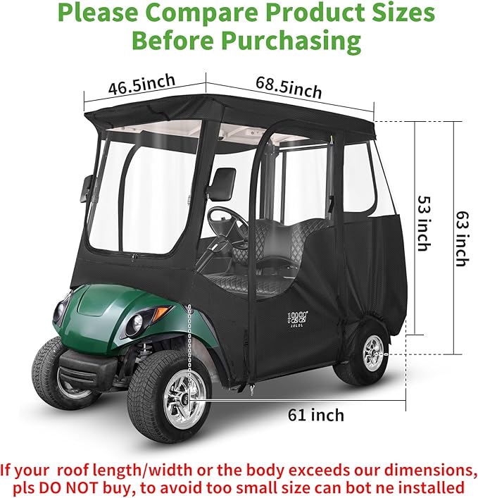 10L0L Golf Cart Driving Enclosure 2/4 Passenger for Yamaha G14 G16 G22 G29 Drive2 with Heavy Duty Zipper,600D Golf Cart Rain Cover Driving Covers with Roll-up Windshield, 4-Sided Clear Window