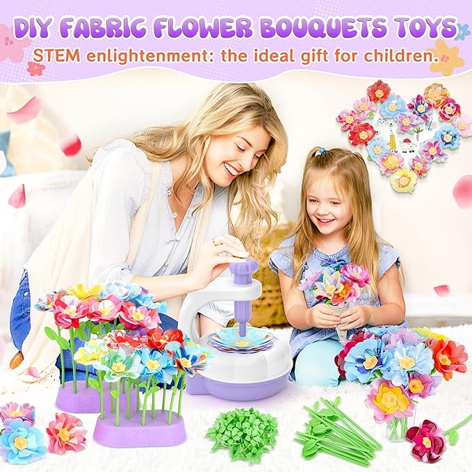 GirlsHome 300+PCS Fabric Flower Bouquets Toys, DIY Flower Crafts Kits - Image 2