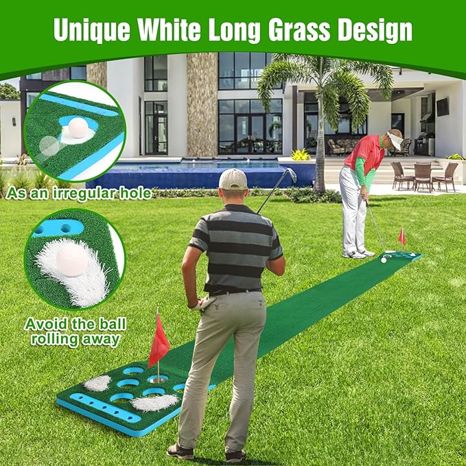 Golf Putting Game Set, Detachable Golf Putting Green Mat with 4 Balls, 2 Cups & Flags, 1 Portable Bag for Indoor & Outdoor Party Game Use