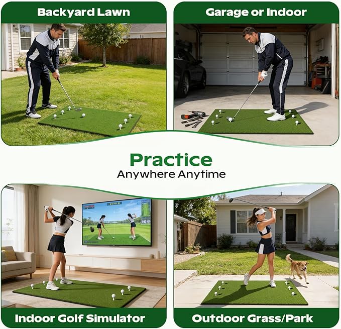 RIKADE Golf Mat - 5x4ft & 6x4ft 26mm-31mm Golf Hitting Mat for Simulators, Backyard, Garage, Indoor & Outdoor Use, Features Dual-Turf Mats with Ball Tray for Chipping and Swing Training