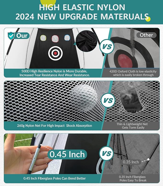 Golf Net: 10x7FT Golf Practice Net for Backyard Driving, Hitting Net with Tri-Turf Mat, Indoor Training Chipping Aid Nets with Reduce Noise Nylon Target, Gifts for Men/Dad/Him
