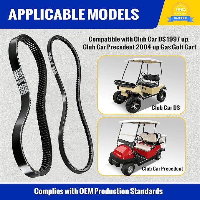 Roykaw Club Car DS Precedent Drive Belt and Starter Generator Belt Kit Fit Golf Cart DS 1997-UP and Precedent 2004-UP, Replace 101916701, 1016203