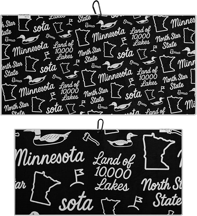 Pin Hunters Minnesota-Themed Microfiber Golf Towel | Premium Waffle Towel with Clip | Large 31"×15.5" Towel for Golf Bags | Accessories for Men | Fun Gift for Husband | USA Pride