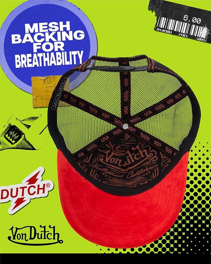 Von Dutch Unisex Trucker Hat - Velvet Curved Bill Mesh Back Retro Classic Adjustable Snapback Baseball Cap for Men and Women