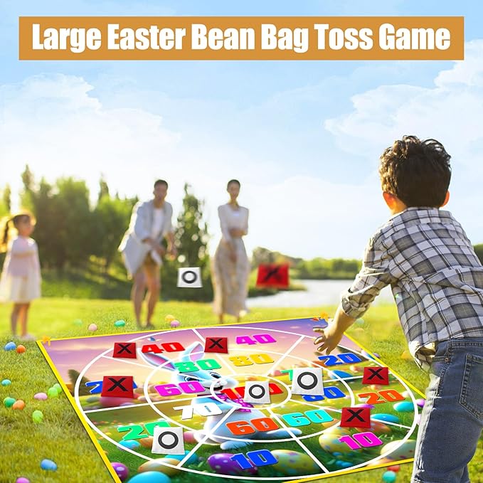 2-in-1 Outdoor Games Large Bunny Egg Bean Bag Toss & Giant Tic Tac Toe 4.5Ft - Image 3