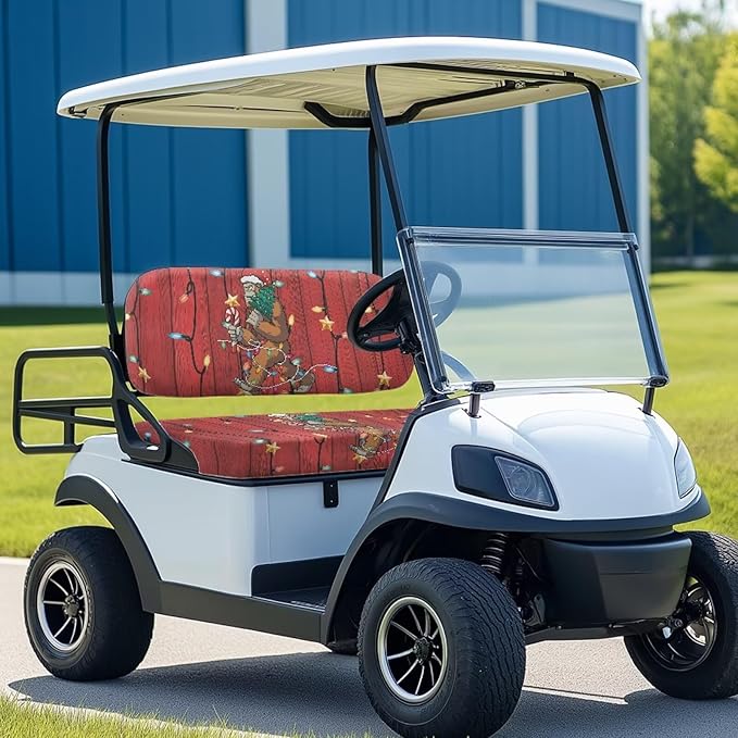 Bulopur Christmas Sasquatch Golf Cart Towel Seat Covers 2 Pack Non-Slip Breathable Golf Car Cushion Cover for Club Car Ezgo Universal Golfcart Accessory for Women Girly Golfer Gifts