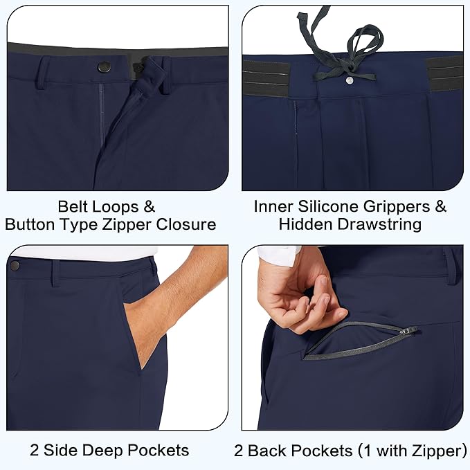 JWM Men's Stretch Golf Joggers Pants with Belt Loops - 29" 34" Slim Fit Tapered Casual Business Travel Dress Work Sweatpants