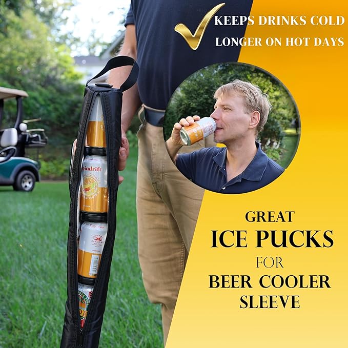 7 Pcs Golf Beer Sleeve Ice Pucks - Reusable Leak-Proof Ice Packs for Golf Beer Cooler Bags - Beer Can Ice Pack - Golf Coo