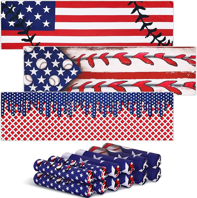 Breling 12 Pcs American Flag Cooling Towels 40"x12" Ice Cooling Towels Microfiber Sweat Rags Absorbent Washcloth Sport Team Gifts for America Semi Quincentennial Gym Coach Gift Sport Party Favors
