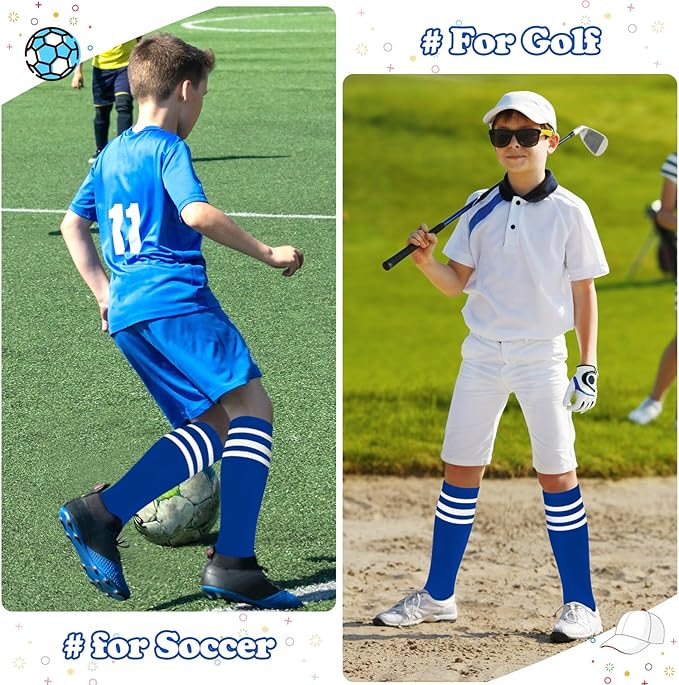 Sarfel Kids Soccer Socks Toddler Soccer Socks Girls Boys Soccer Socks Kids Tube Socks with Stripes Toddler Knee High Socks