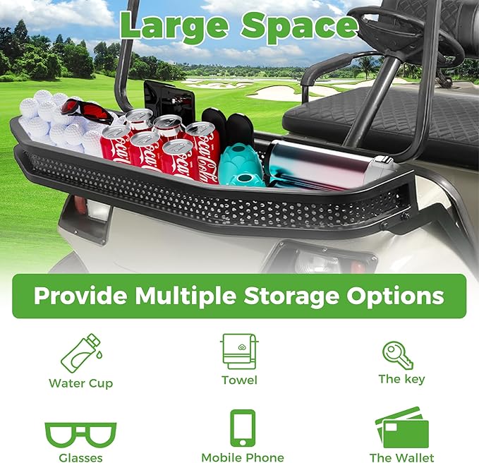 10L0L Golf Cart Front Cargo Basket for EZGO TXT/RXV、Club Car DS/Precedent、Yamaha G22/G29 - Heavy-Duty Steel Mesh Storage Rack, Gas/Electric Compatible
