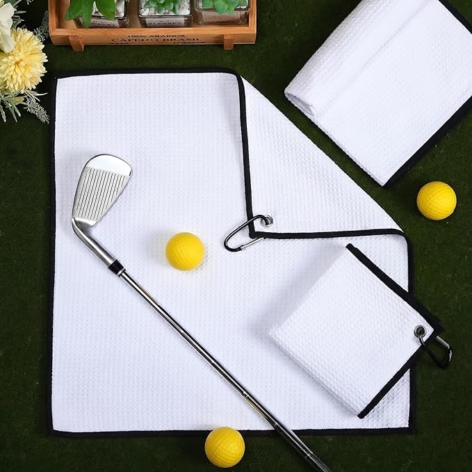 Batiyeer 30 Pcs Bulk Golf Towels for Golf Bags 16'' x 16'' Microfiber Fabric Golf Towel Waffle Pattern with Clip for Bags Men Mini Tournament Fitness Yoga Camping(White)