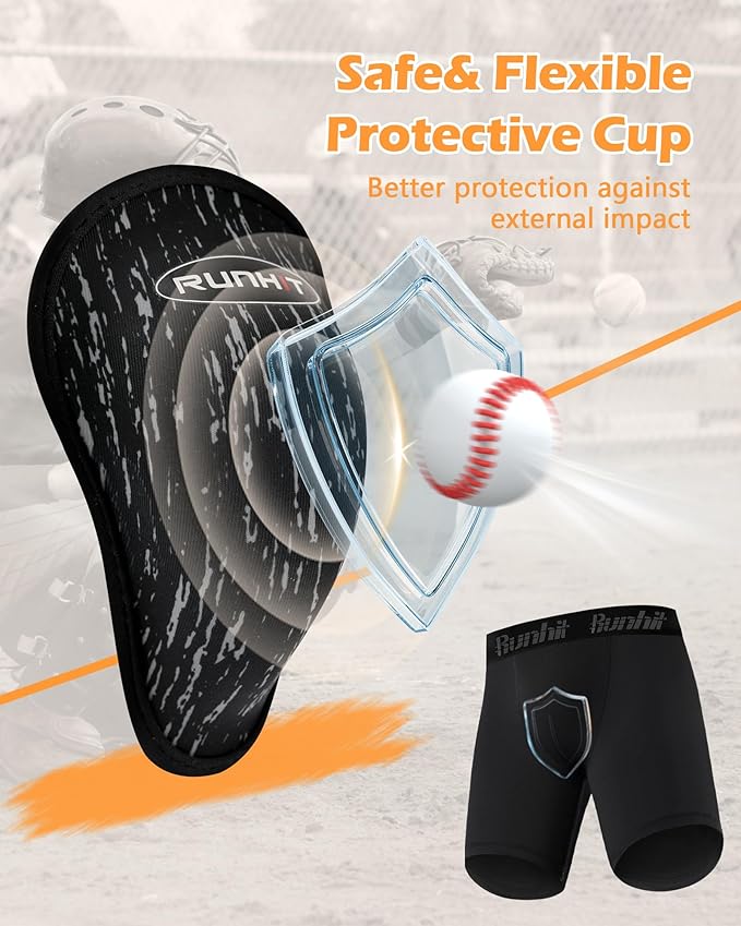 Runhit Boys Cup Underwear for Baseball Football, Youth Compression Shorts with Soft Protective Athletic Cup Boxer Brief