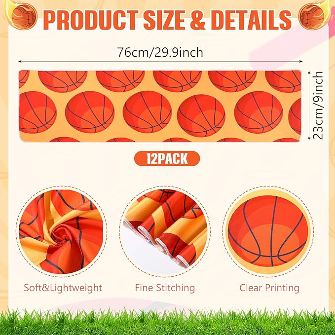 Peryiter 12 Counts Mini Cooling Towel, 30" x 9" Baseball Softball Soccer Golf Sweat Towel, Breathable Chilly Rag, Microfiber Sport Rags for Team Gym Running Coach Gift