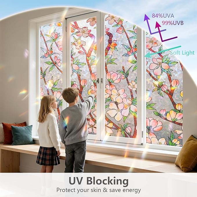 NINETREX Window Privacy Film, 3D Stained Glass Window Film, Rainbow Static - Image 2