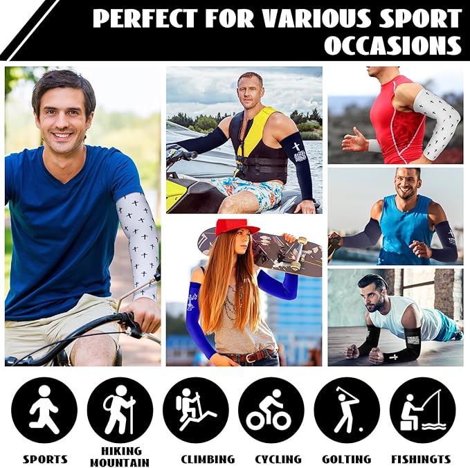 6 Pairs Faith Cross Arm Sleeves Baseball Arm Sleeves Youth Jesus Christian Gifts Bulk for Basketball Accessories
