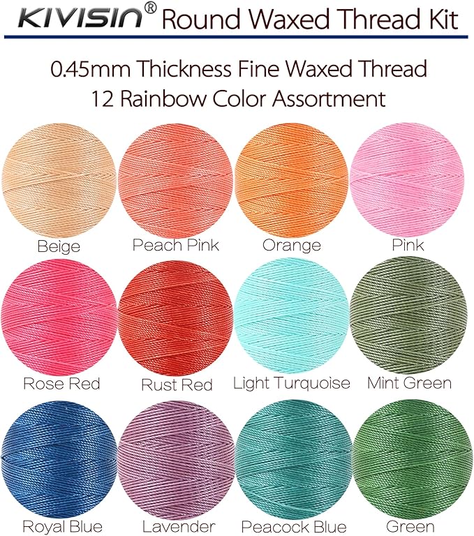 12 Colored Waxed Polyester Thread, 0.45mm Thinner Diameter, 115 Yards/Spool - Image 3