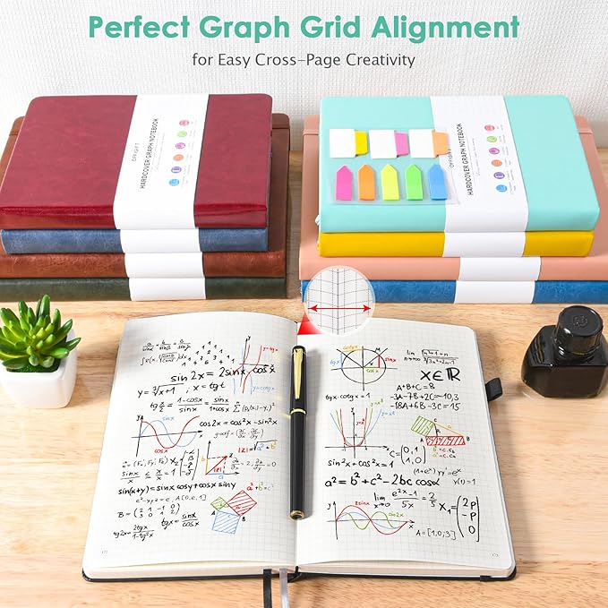5 Pack Graph Paper Notebook, 312 Numbered Pages Graph Notebook Bulk, 100gsm No - Image 6