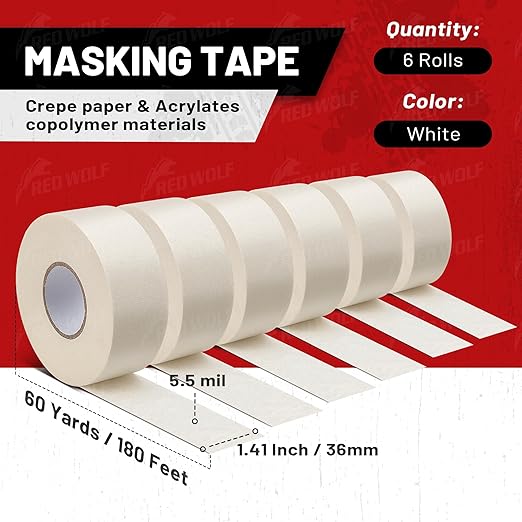 RED WOLF 1.41" x 60 Yards Masking Tape 6 Pack, General Purpose - Image 7