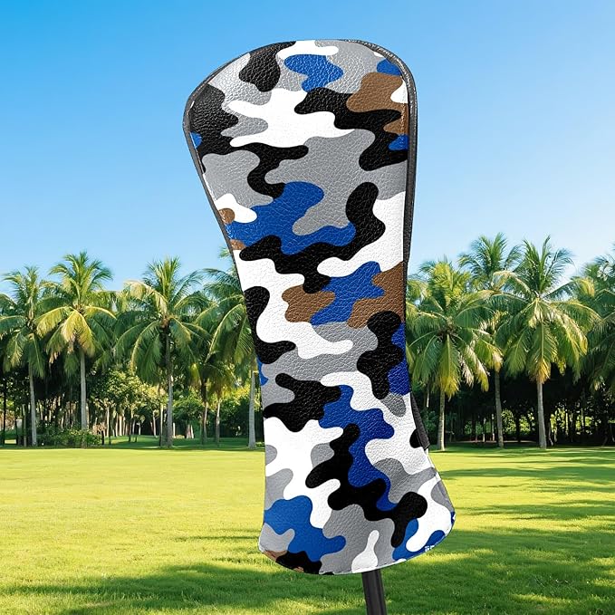 Golf Headcovers Fits Driver Hybrid Fairway 3/5 Wood, Waterproof PU Leather Golf Club Protector, Ideal Sports Accessories & Golfer Gift Colorful Geometry